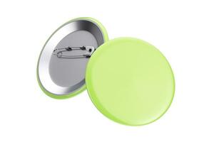 Front and Back View of Green Button Badges Mockup. 3d Rendering photo