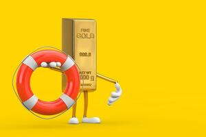 Golden Bar Cartoon Person Character Mascot with Life Buoy. 3d Rendering photo