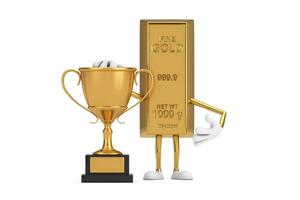 Golden Bar Cartoon Person Character Mascot with Golden Award Trophy. 3d Rendering photo