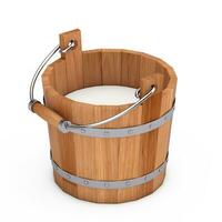 Wooden Bucket Filled with Fresh Milk. 3d Rendering photo