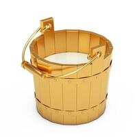 Golden Bucket Filled with Fresh Milk. 3d Rendering photo