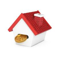 real inmuebles inversión concepto. casa en forma de cerdito banco con dólar moneda. 3d representación foto