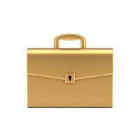 Golden Cartoon Icon Briefcase or Schoolbag. 3d Rendering photo