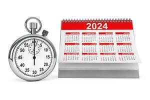 2024 año calendario con cronógrafo. 3d representación foto