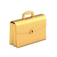 Golden Cartoon Icon Briefcase or Schoolbag. 3d Rendering photo