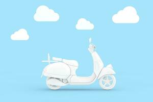 White Classic Vintage Retro or Electric Scooter in Clay Style. 3d Rendering photo