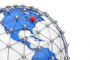 Global Network Connection Concept. World Map Earth Globe with Point Spheres and Connection Lines. 3d Rendering photo