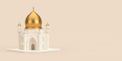 White Islamic Mosque and Minaret Building Model Icon. 3d Rendering photo