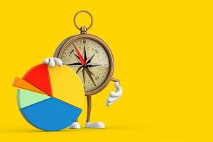 Antique Vintage Brass Compass Cartoon Person Character Mascot with Info Graphics Business Pie Chart. 3d Rendering photo
