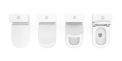 Top View of Modern White Ceramic Toilet Bowl with Lid from Closed to Opened. 3d Rendering photo