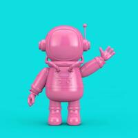 Pink Cute Cartoon Mascot Astronaut Character Person Waving Hand in Duotone Style. 3d Rendering photo