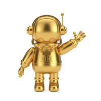 Cute Golden Cartoon Mascot Astronaut Character Person Waving Hand. 3d Rendering photo