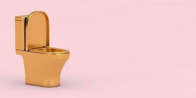 Golden Toilet Bowl Icon. 3d Rendering photo