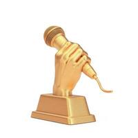 Golden Music Award Trophy in Shape of Hand with Microphone. 3d Rendering photo