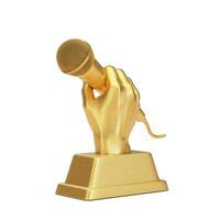 Golden Music Award Trophy in Shape of Hand with Microphone. 3d Rendering photo