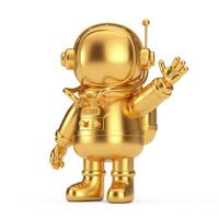 Cute Golden Cartoon Mascot Astronaut Character Person Waving Hand. 3d Rendering photo