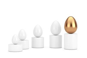 White Eggs and One Gold Egg over Progress Bar Graphs. 3d Rendering photo