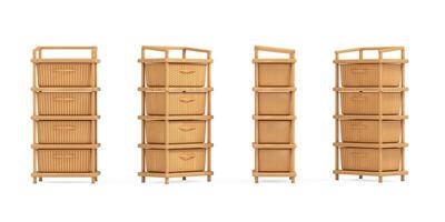 Storage Tower with Wicker Weave Baskets. 3d Rendering photo