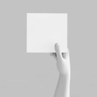 White Blank Paper in White Abstract Hand. 3d Rendering photo