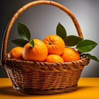AI generated A wicker basket full of fresh orange fruits. photo