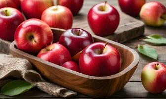 AI generated Ripe red apples on the table photo