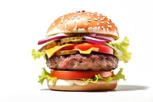 AI generated fresh burger isolated on white background. AI generated photo