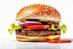 AI generated fresh burger isolated on white background. AI generated photo