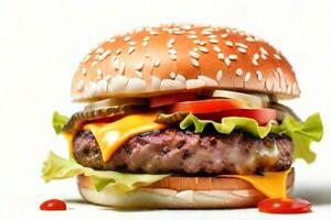 AI generated fresh burger isolated on white background. AI generated photo