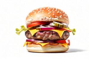 AI generated fresh burger isolated on white background. AI generated photo