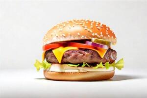 AI generated fresh burger isolated on white background. AI generated photo