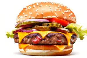 AI generated fresh burger isolated on white background. AI generated photo
