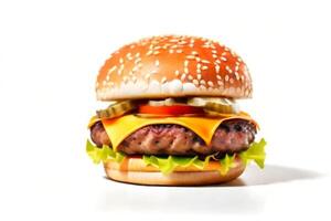 AI generated fresh burger isolated on white background. AI generated photo