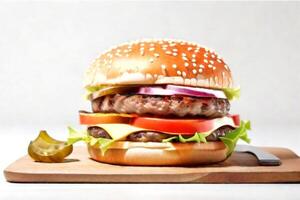 AI generated fresh burger isolated on white background. AI generated photo