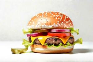 AI generated fresh burger isolated on white background. AI generated photo
