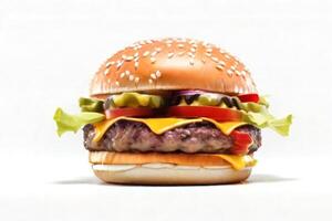 AI generated fresh burger isolated on white background. AI generated photo