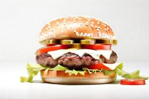 AI generated fresh burger isolated on white background. AI generated photo