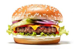 AI generated fresh burger isolated on white background. AI generated photo