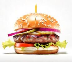 AI generated fresh burger isolated on white background. AI generated photo