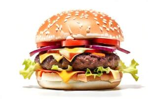 AI generated fresh burger isolated on white background. AI generated photo