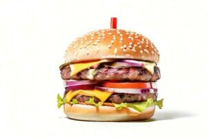 AI generated fresh burger isolated on white background. AI generated photo