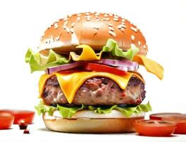 AI generated fresh burger isolated on white background. AI generated photo