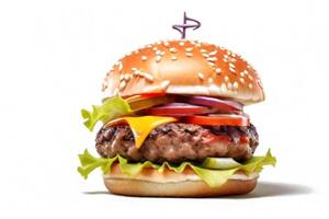 AI generated fresh burger isolated on white background. AI generated photo