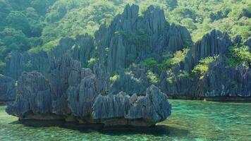 Aerial view of the rocks of Miniloc Island video