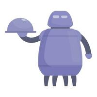Violet robot waiter icon cartoon vector. Wine plate server vector