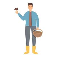 Mushroom picker in rainy boots icon cartoon vector. Smile fall vacation vector