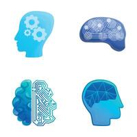 Creative thinking icons set cartoon vector. Gear inside human brain vector