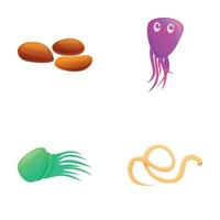 Microorganism icons set cartoon vector. Various bacteria virus and microbe vector