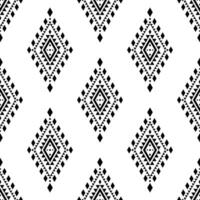 resumen sin costura tribal repetir modelo con nativo americano motivo en negro y blanco. antecedentes en étnico estilo. diseño para cortina, textil, envase, tela, labor de retazos, batik, textura, ikat. vector