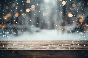 AI generated Winter background with snowflakes and bokeh defocused lights photo