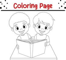 cute children reading book coloring page for kids vector